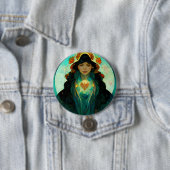 白熱［赤熱］光を放つハート女性ファンタジーSci-Fi 缶バッジ (インサイチュ)