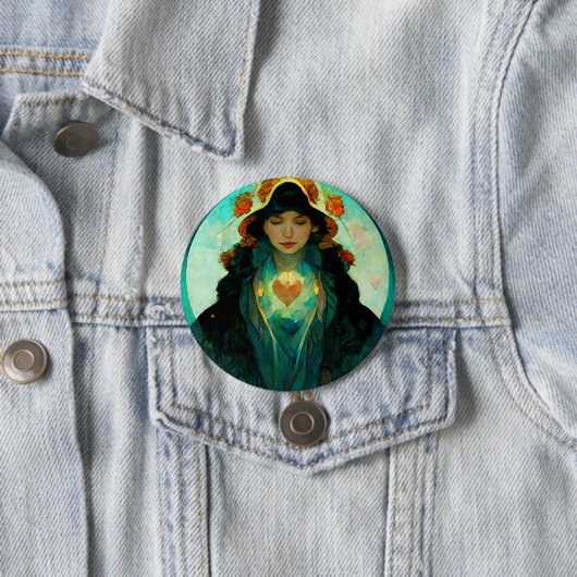 白熱［赤熱］光を放つハート女性ファンタジーSci-Fi 缶バッジ (インサイチュ)