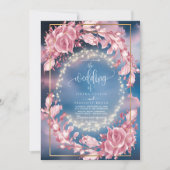 白熱［赤熱］光を放つバラ色の花スパークルズ結婚式招待状 招待状 (正面)