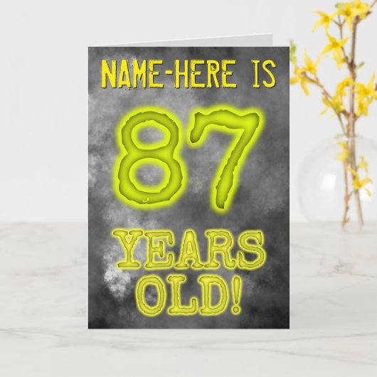 白熱［赤熱］光を放つ不気味Aura Look "87歳！" +名前 カード (黄色い花)