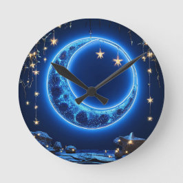 白熱［赤熱］光を放つ月 ラウンド壁時計