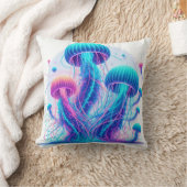 白熱［赤熱］光を放つ海：クラゲインスパイア装飾用クッション クッション (ブランケット)