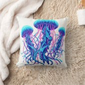 白熱［赤熱］光を放つ海：クラゲインスパイア装飾用クッション クッション (ブランケット)