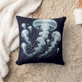 白熱［赤熱］光を放つ海：クラゲインスパイア装飾用クッション クッション (ブランケット)