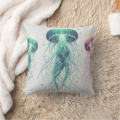 白熱［赤熱］光を放つ海：クラゲインスパイア装飾用クッション クッション (ブランケット)