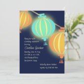 白熱［赤熱］光を放つ紙ランタン誕生日招待状 招待状 (スタンド正面)