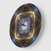 白熱［赤熱］光を放つ金ゴールドおよびブルーエナジーフラクタルクロック ラージ壁時計 (傾斜)