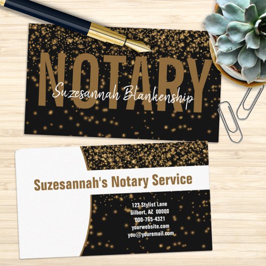 白熱［赤熱］光を放つ金ゴールドグリッターオンブラックカスタム公証人 名刺