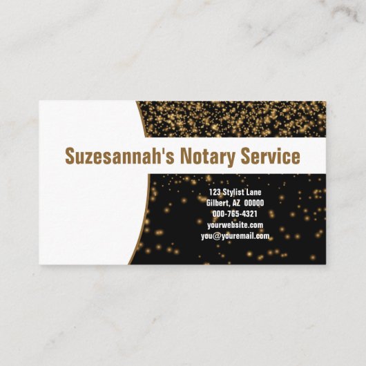 白熱［赤熱］光を放つ金ゴールドグリッターオンブラックカスタム公証人 名刺 (裏面)