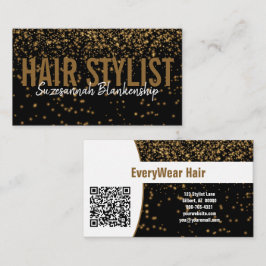 白熱［赤熱］光を放つ金ゴールドグリッターオーバーブラックカスタムQRコード 名刺