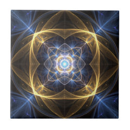 白熱［赤熱］光を放つ金ゴールドブルーフラクタルタイル タイル