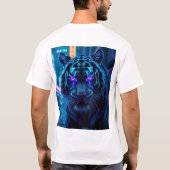 白熱［赤熱］光を放つCyber Tiger – 激はっきりした、未来的 Tシャツ (裏面)