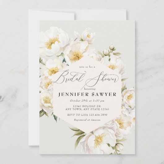 白牡丹 |エレガントフローラブライダルシャワー 招待状 (正面)