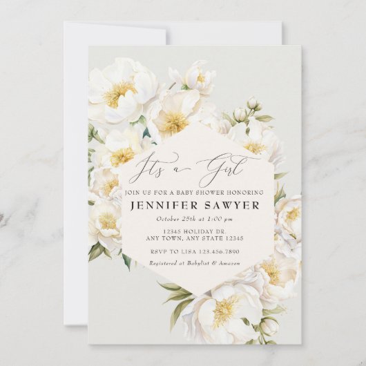 白牡丹 |フォトベビーシャワー 招待状 (正面)