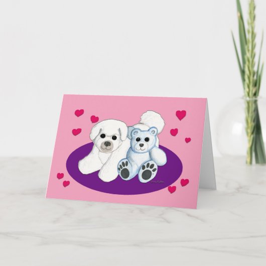 白犬とテディバレンタイン シーズンカード (正面)