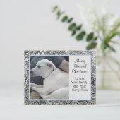 白犬とパパ冬の雪のクリスマスの写真 シーズンポストカード (スタンド正面)