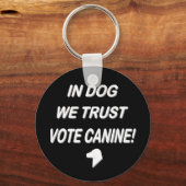 白犬と投票文字 キーホルダー (正面)