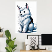 白犬と銃| AI Art ポスター (ホームオフィス)