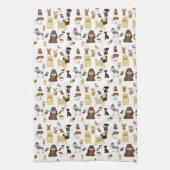 白犬のパターン キッチンタオル (縦)