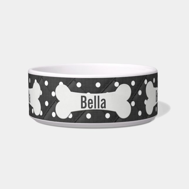 白犬の骨オン水玉模様 ボウル (正面)