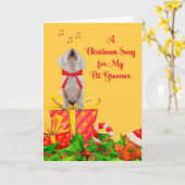 白犬付きペットトリマー用クリスマスカード カード (黄色い花)