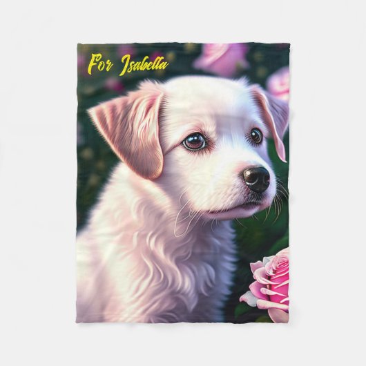 白犬及びバラ収集フリースブランケット フリースブランケット (正面)