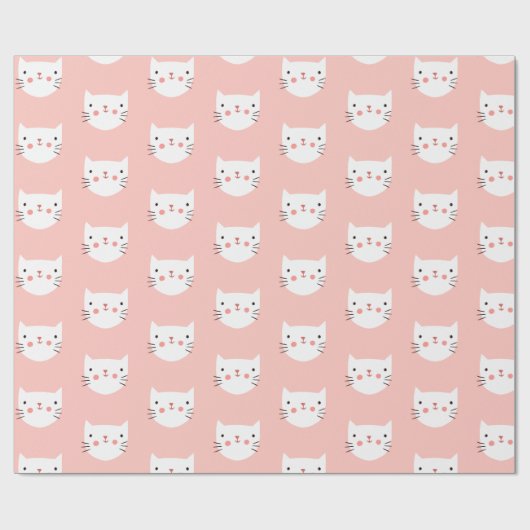 白猫かわいいピンク ラッピングペーパー (フラット)