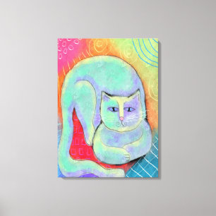 白猫かわいらし抽象芸術絵画ズ キャンバスプリント