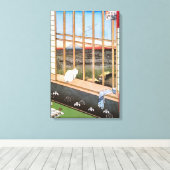 白猫が窓辺に座る歌川広重 キャンバスプリント (インサイチュ (ウッドフロア))