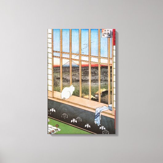 白猫が窓辺に座る歌川広重 キャンバスプリント (正面)