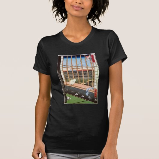白猫が窓辺に座る歌川広重 Tシャツ (正面)
