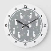 白猫とグレー ラージ壁時計 (正面)