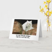 白猫とトンボのクロップ、誕生日文字... カード (黄色い花)