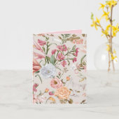 白猫とピンクのバラの花 フラットサンクスカード カード (黄色い花)