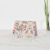 白猫とピンクのバラの花 フラットサンクスカード サンキューカード (正面)