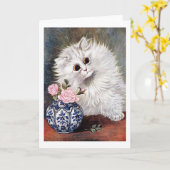 『白猫とピンクのバラ』 カード (黄色い花)