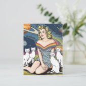 白猫と宇宙の女性 ポストカード (スタンド正面)