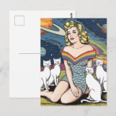 白猫と宇宙の女性 ポストカード (正面/裏面)