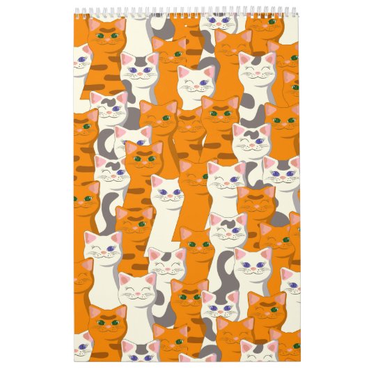 白猫と生姜の猫が緑の目を青く描く カレンダー (カバー)