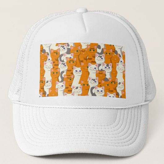 白猫と生姜の猫が緑の目を青く描く キャップ (正面)