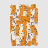 白猫と生姜の猫が緑の目を青く描く ゴルフタオル (正面)