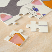 白猫と生姜の猫が緑の目を青く描く ジグソーパズル (側面)