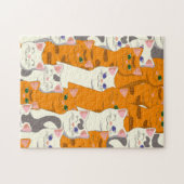 白猫と生姜の猫が緑の目を青く描く ジグソーパズル (横)