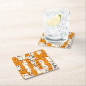 白猫と生姜の猫が緑の目を青く描く スクエアペーパーコースター (インサイチュ)