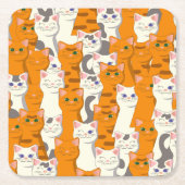 白猫と生姜の猫が緑の目を青く描く スクエアペーパーコースター (正面)