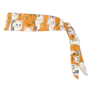 白猫と生姜の猫が緑の目を青く描く タイヘッドバンド