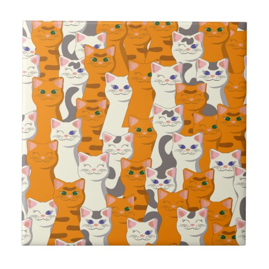 白猫と生姜の猫が緑の目を青く描く タイル (正面)