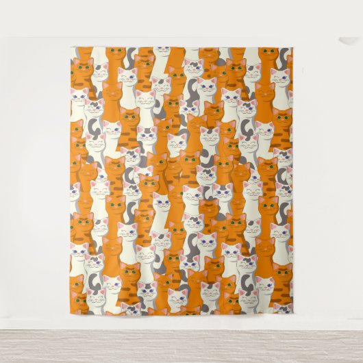 白猫と生姜の猫が緑の目を青く描く タペストリー (正面)