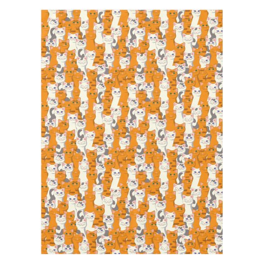 白猫と生姜の猫が緑の目を青く描く テーブルクロス (正面)