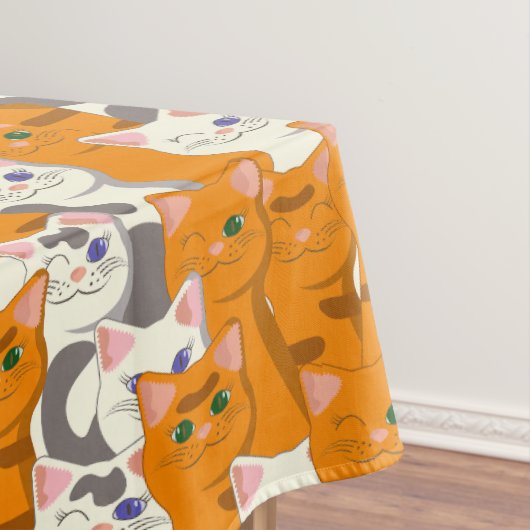 白猫と生姜の猫が緑の目を青く描く テーブルクロス (インサイチュ)